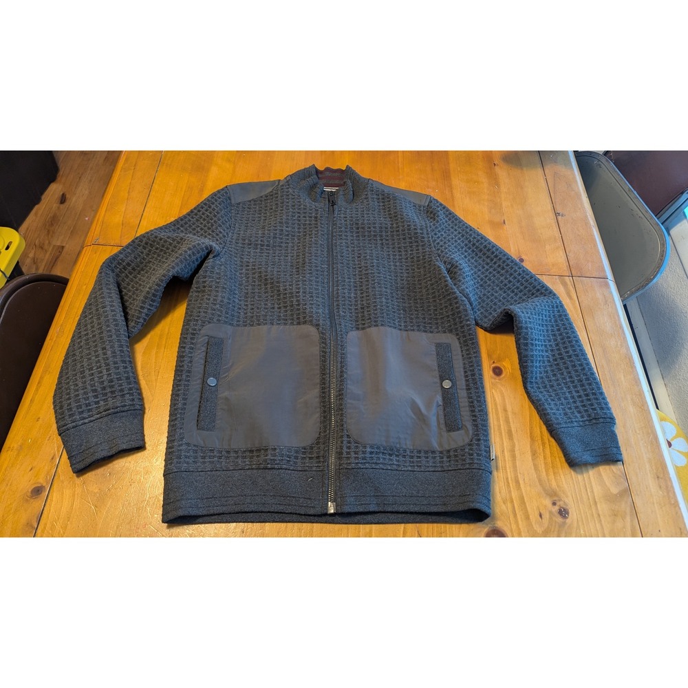 Ted Baker‎ London Mens Charcoal Grey Waffle Knit Full Zip Jacket Size 4o